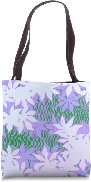 Lavender and Green Flower Floral Japanese Woodcut Pattern Tote Bag