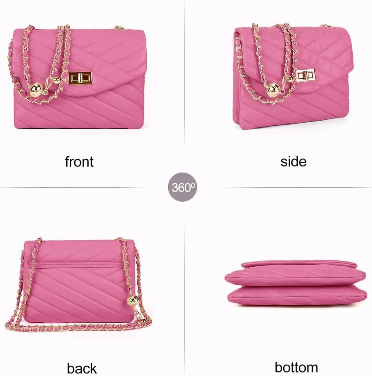 LAVTUG Quilted Crossbody Bags for Women - Vegan Leather Cute Small Purse with Gold Chain Strap, Trendy Designer Bag for Teens
