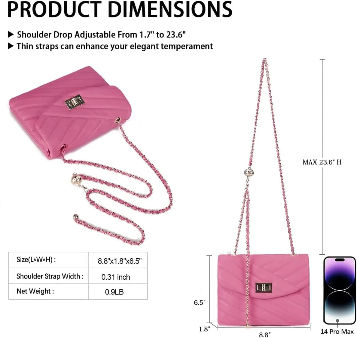 LAVTUG Quilted Crossbody Bags for Women - Vegan Leather Cute Small Purse with Gold Chain Strap, Trendy Designer Bag for Teens