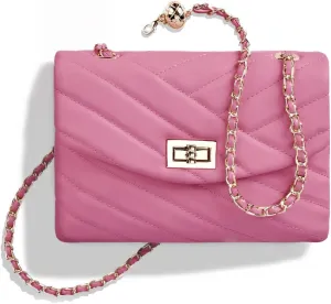 LAVTUG Quilted Crossbody Bags for Women - Vegan Leather Cute Small Purse with Gold Chain Strap, Trendy Designer Bag for Teens