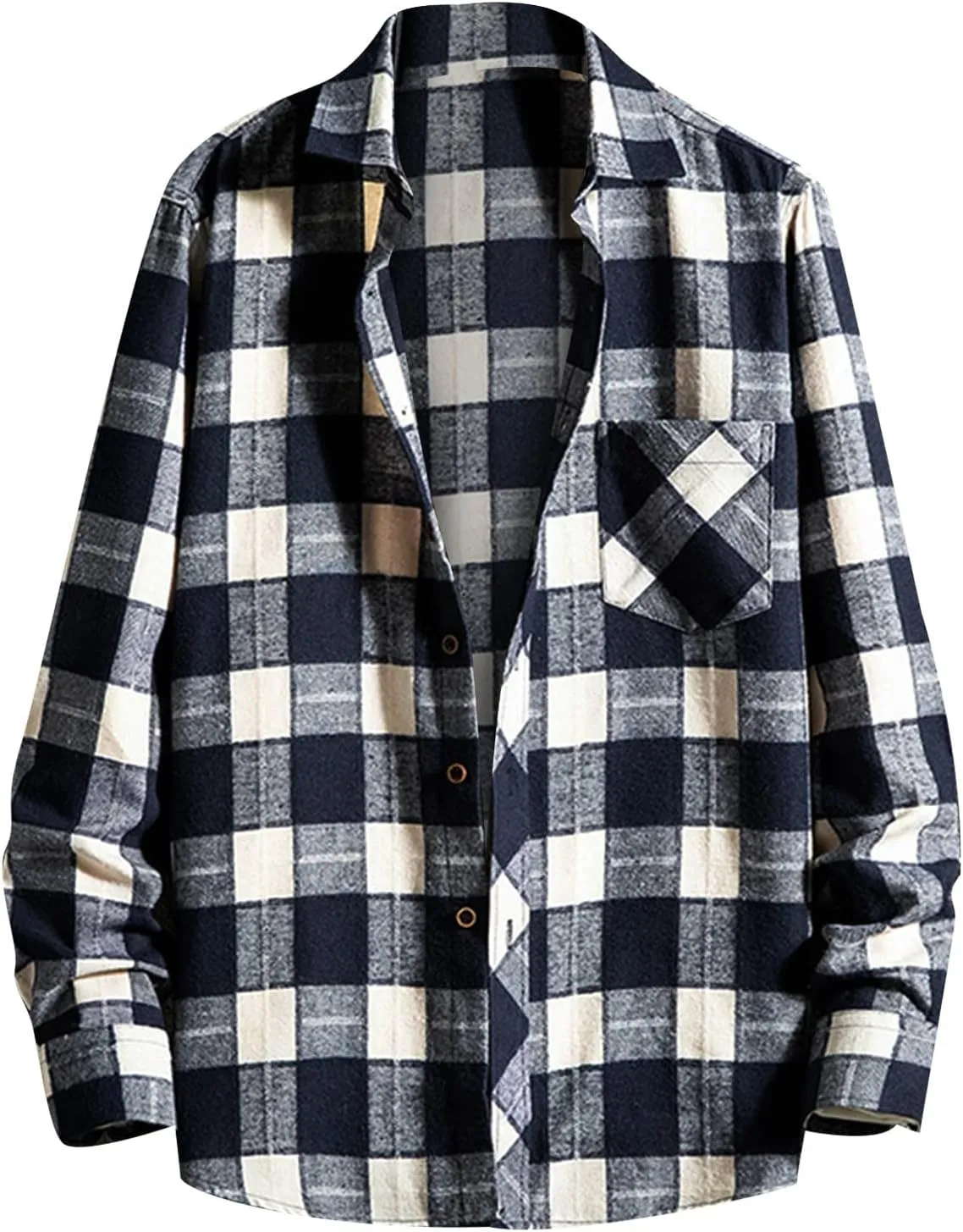 LCMTWX Men's Cotton Plaid Shirts Jacket Printing Lightweight Breathable Long Sleeve Lapel Formal Fleece Lined Flannel