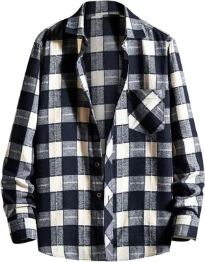 LCMTWX Men's Cotton Plaid Shirts Jacket Printing Lightweight Breathable Long Sleeve Lapel Formal Fleece Lined Flannel
