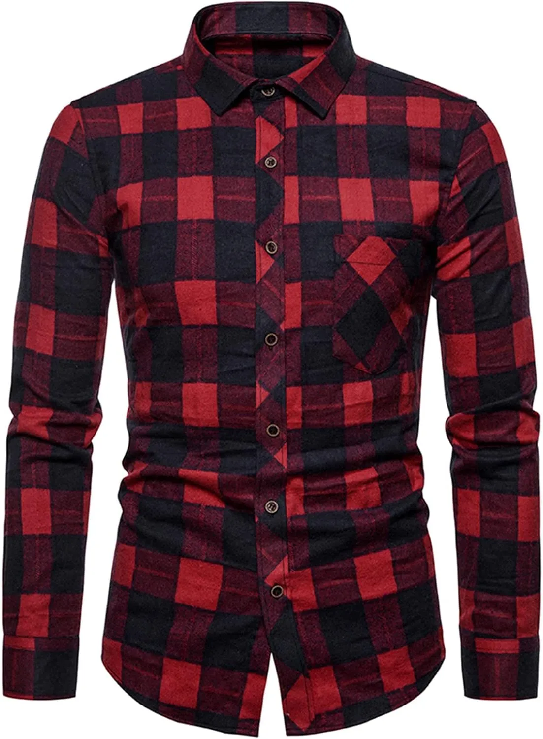LCMTWX Men's Cotton Plaid Shirts Jacket Printing Lightweight Breathable Long Sleeve Lapel Formal Fleece Lined Flannel