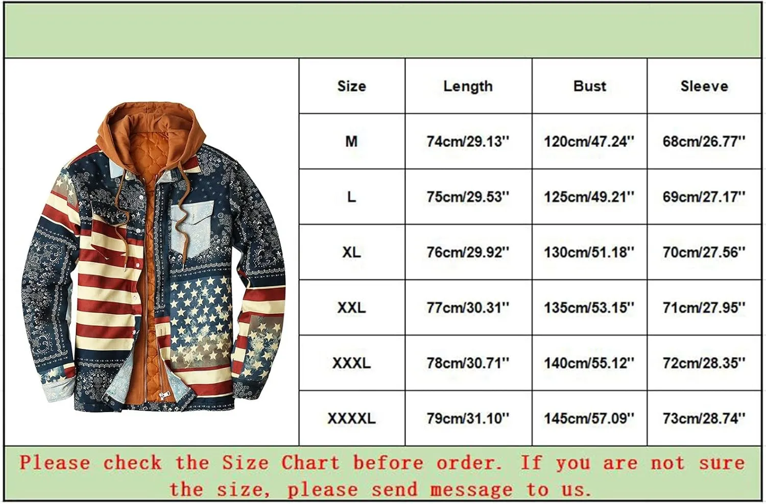 LCMTWX Winter Coat Men Plaid Winter Stripe Print Hooded Zipper Pocket Long Sleeve Shirt Men Plus Size Big&Tall Mens Coat