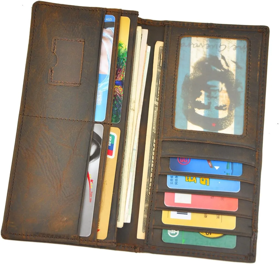 Le'aokuu Mens Genuine Leather Bifold Wallet Organizer Checkbook Card Case（0 1019 B Brown）