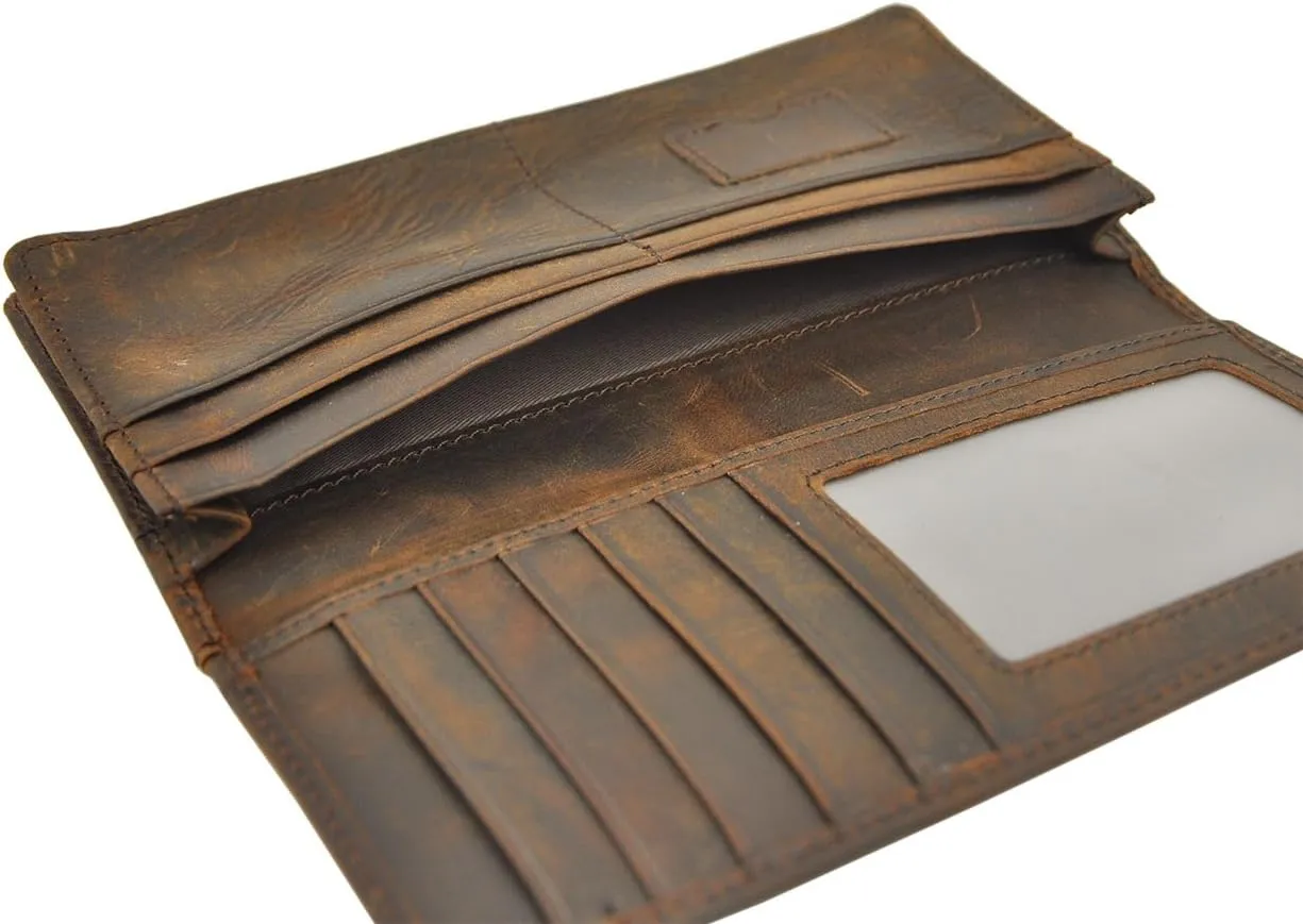 Le'aokuu Mens Genuine Leather Bifold Wallet Organizer Checkbook Card Case（0 1019 B Brown）