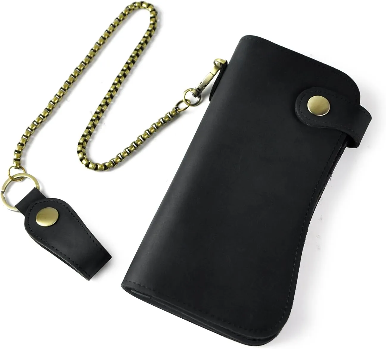 Le'aokuu Mens Genuine Leather Bifold Wallet Organizer Checkbook Iron Chain