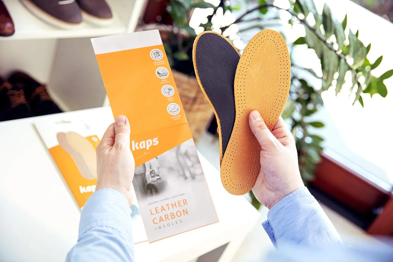 Leather Carbon Set 6 Pair Pack Leather Shoe Insoles for Men and Women with Activated Carbon Underlayer, Replacement Inserts, Kaps (Men / 7 US / 40 EUR)