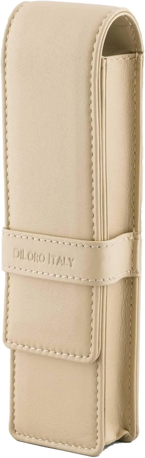 Leather Double Pen Case Pencil Pouch Holder for Two Fountain Ballpoint Rollerball Pens and Pencils