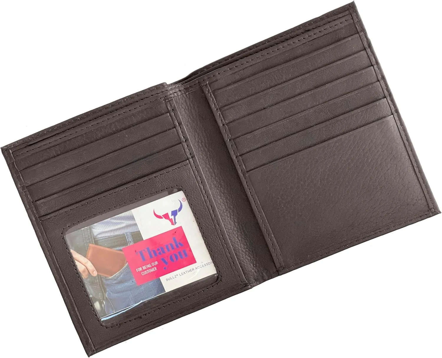 Leather European Bifold Hipster Mens Wallet With Heavy Duty Vinyl Wallet Insert (Brown)