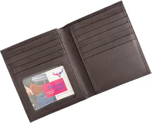 Leather European Bifold Hipster Mens Wallet With Heavy Duty Vinyl Wallet Insert (Brown)