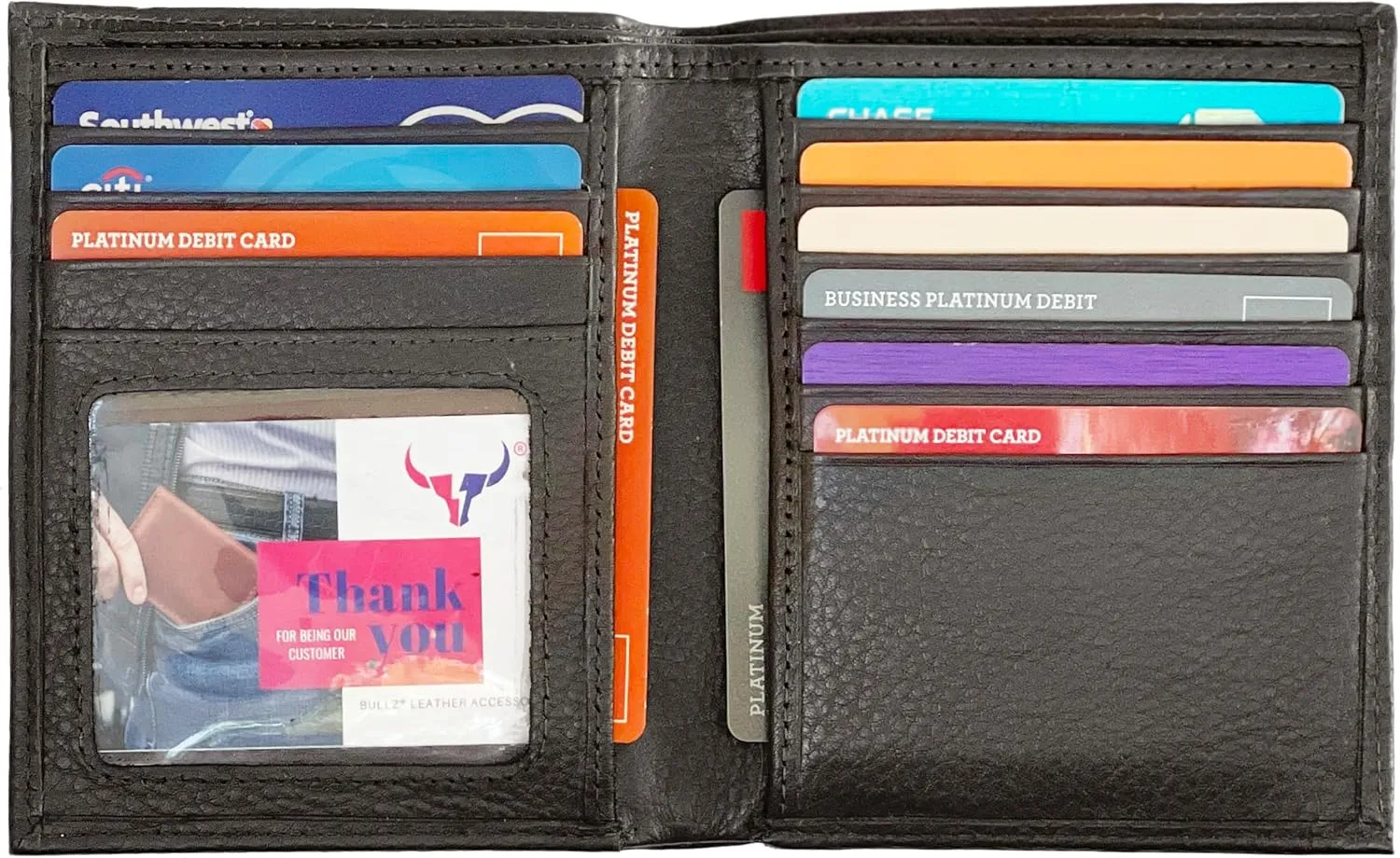 Leather European Bifold Hipster Mens Wallet With Heavy Duty Vinyl Wallet Insert (Brown)