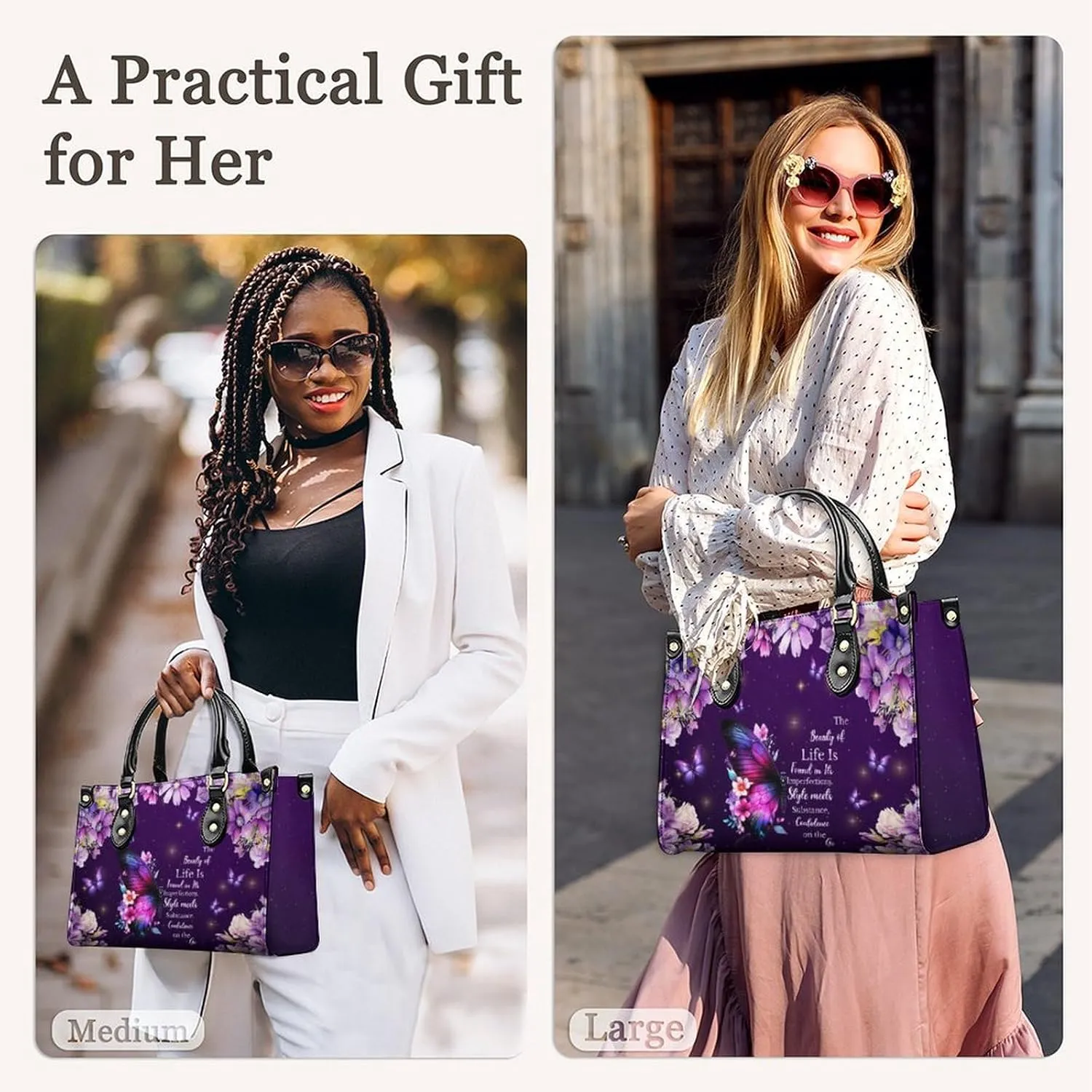 Leather Handbag for Women, Flower Tote Bags Crossbody Bag, Shoulder Purses for Daily & Travel, Gifts for Mom