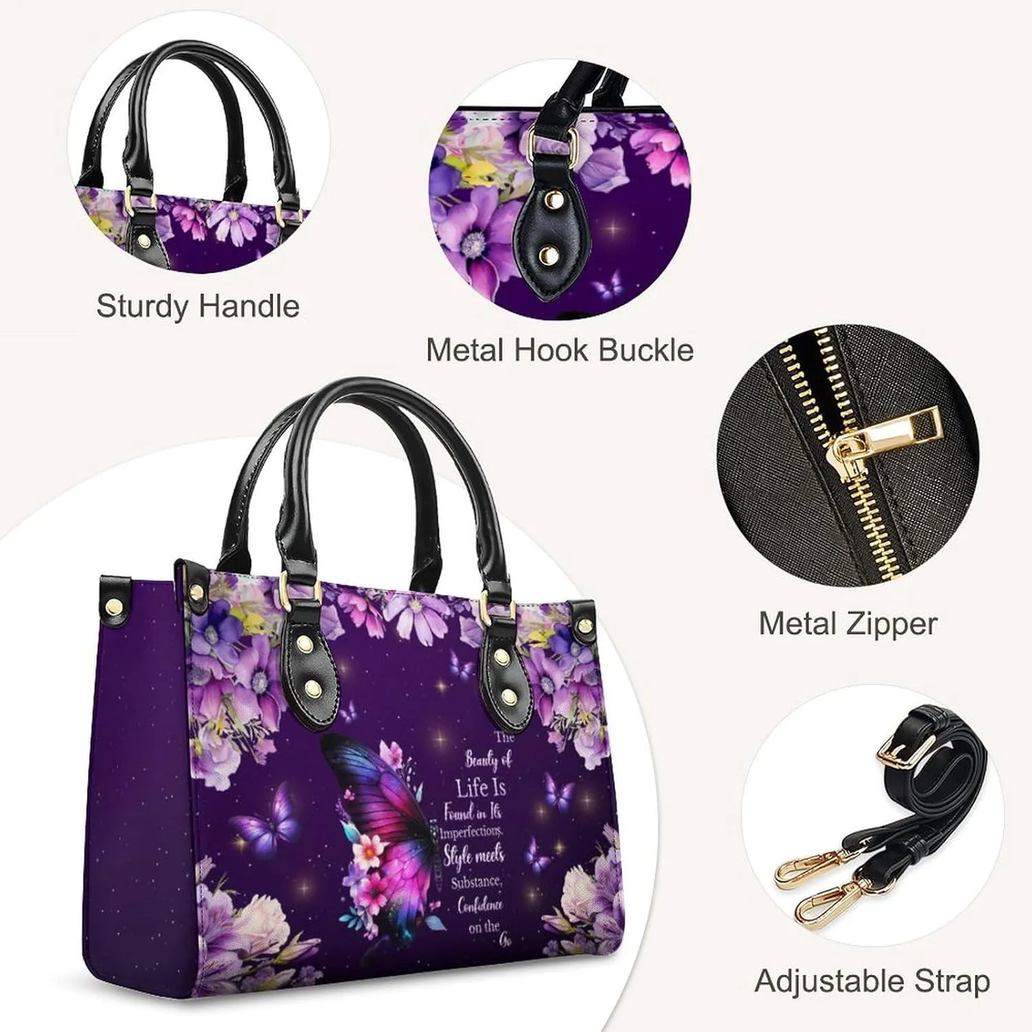 Leather Handbag for Women, Flower Tote Bags Crossbody Bag, Shoulder Purses for Daily & Travel, Gifts for Mom
