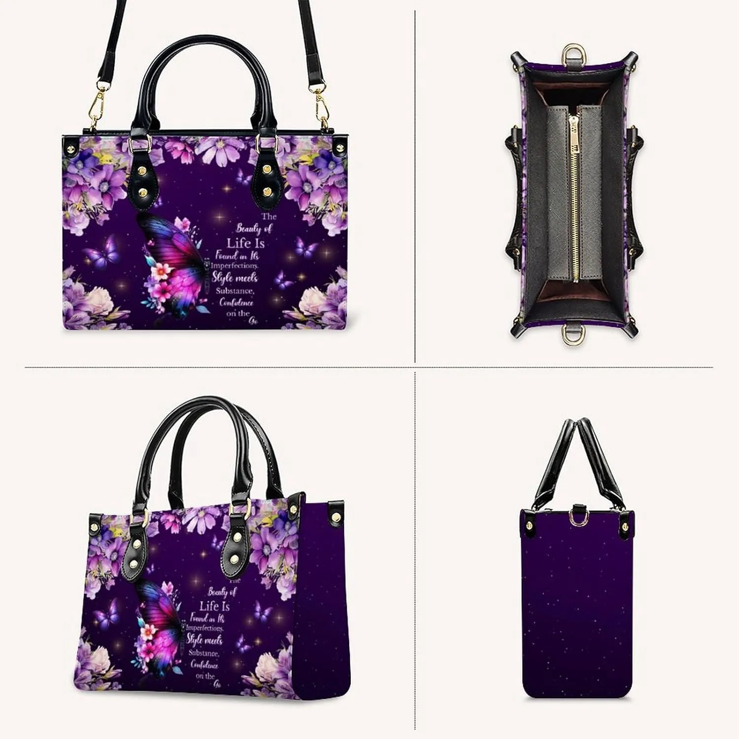 Leather Handbag for Women, Flower Tote Bags Crossbody Bag, Shoulder Purses for Daily & Travel, Gifts for Mom