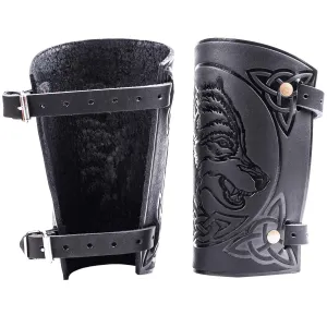 Leather Handmade Wrist Cuffs Bracers - LARP Gauntlet - Real Leather Wristbands - Viking Cosplay Armor Bracelets – Wolf Embossing Archery Armguard - Length 6" 16wuc