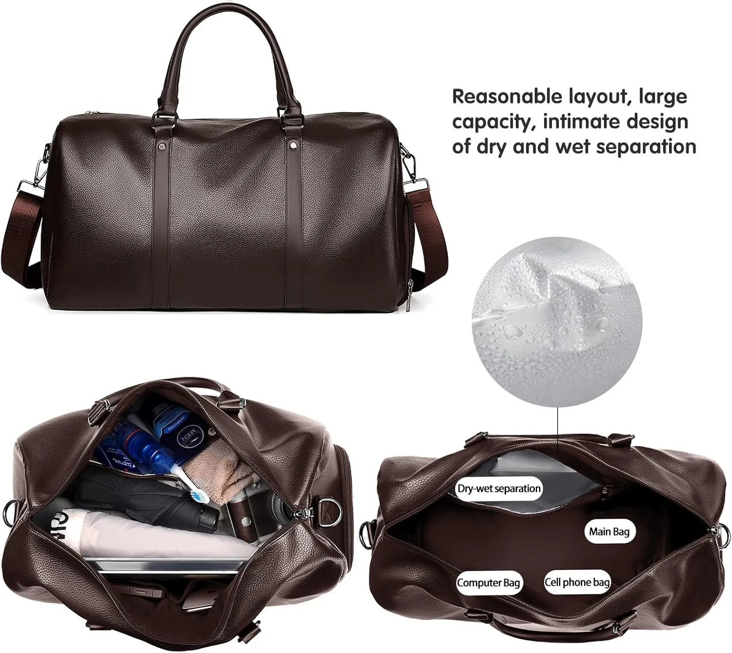 Leather Travel Duffle Bag for Men, Woven Carry On Weekender Overnight Bags for Business Sports Gym