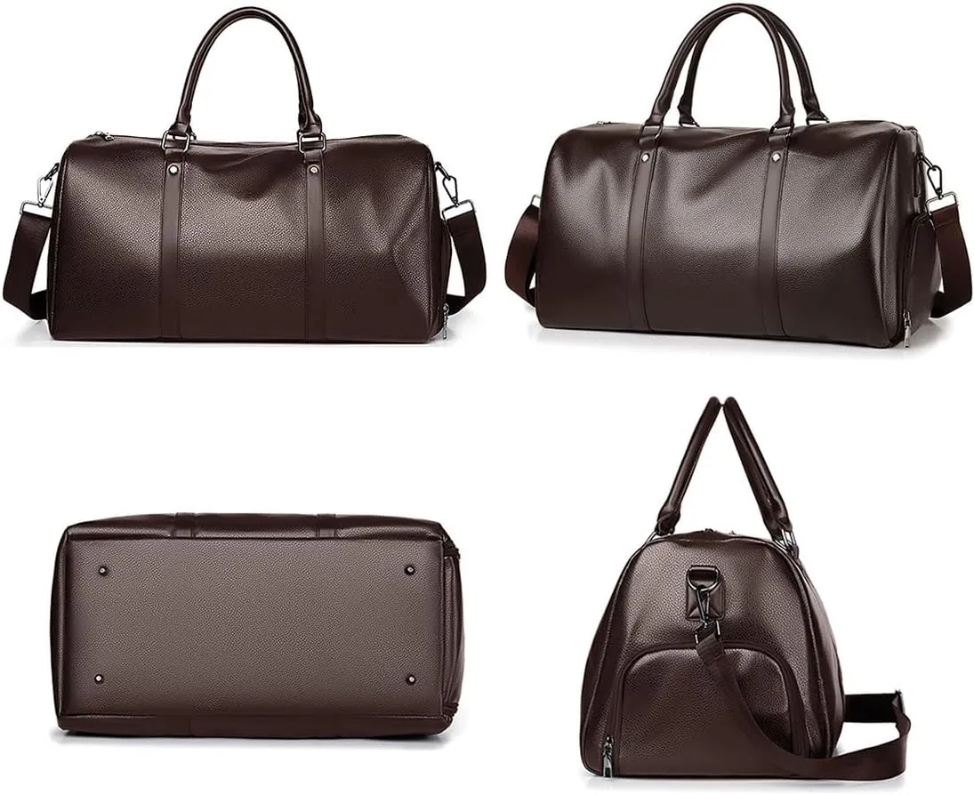 Leather Travel Duffle Bag for Men, Woven Carry On Weekender Overnight Bags for Business Sports Gym