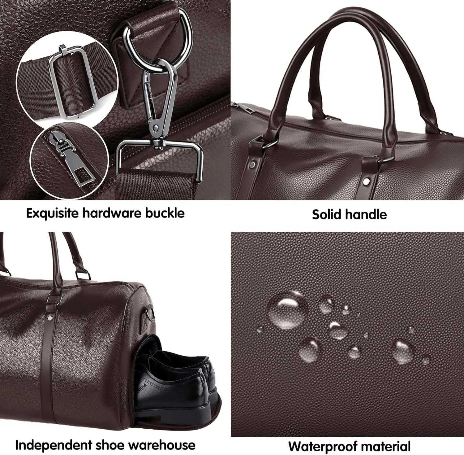 Leather Travel Duffle Bag for Men, Woven Carry On Weekender Overnight Bags for Business Sports Gym