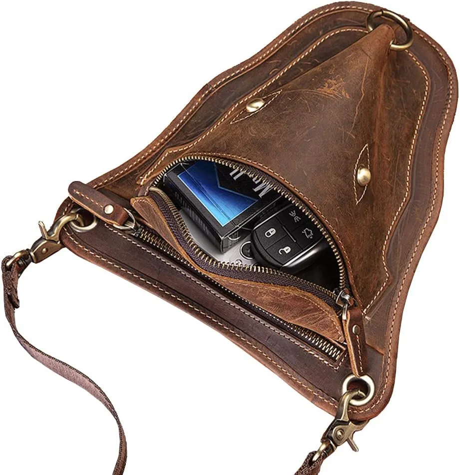 Leather Waist Pack Drop Leg Bag for Men Women Belt Bumbag Multi-Purpose Motorcycle Bike Outdoor Sports Tactical Cycling Riding Hiking Camping Pouch