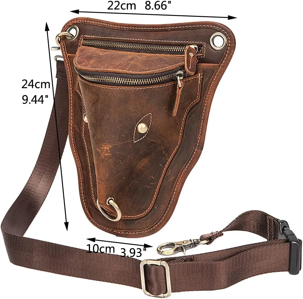 Leather Waist Pack Drop Leg Bag for Men Women Belt Bumbag Multi-Purpose Motorcycle Bike Outdoor Sports Tactical Cycling Riding Hiking Camping Pouch