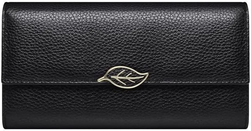Leather Wallet Leather Women's Wallet Retro Fashion Large Capacity Purse Clutch Ladies Long Zipper Coin Pocket Card Holder Large Capacity (Black,10x19cm)