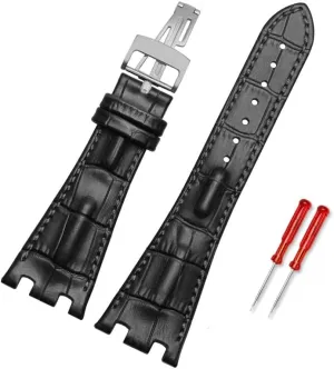 Leather Watch Band Men Suitable for AP Abbey Royal Oak AP15710 15703 Leather Notched Watch Chain 28mm (Color : 10mm Gold Clasp, Size : Gold Buckle)