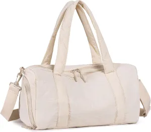 LEDAOU Duffle Bag for Travel, Puffer Gym Bag for Women, Lightweight Carry-on Tote, Weekender Overnight Bag with Wet Pocket, Workout Bag (Beige)