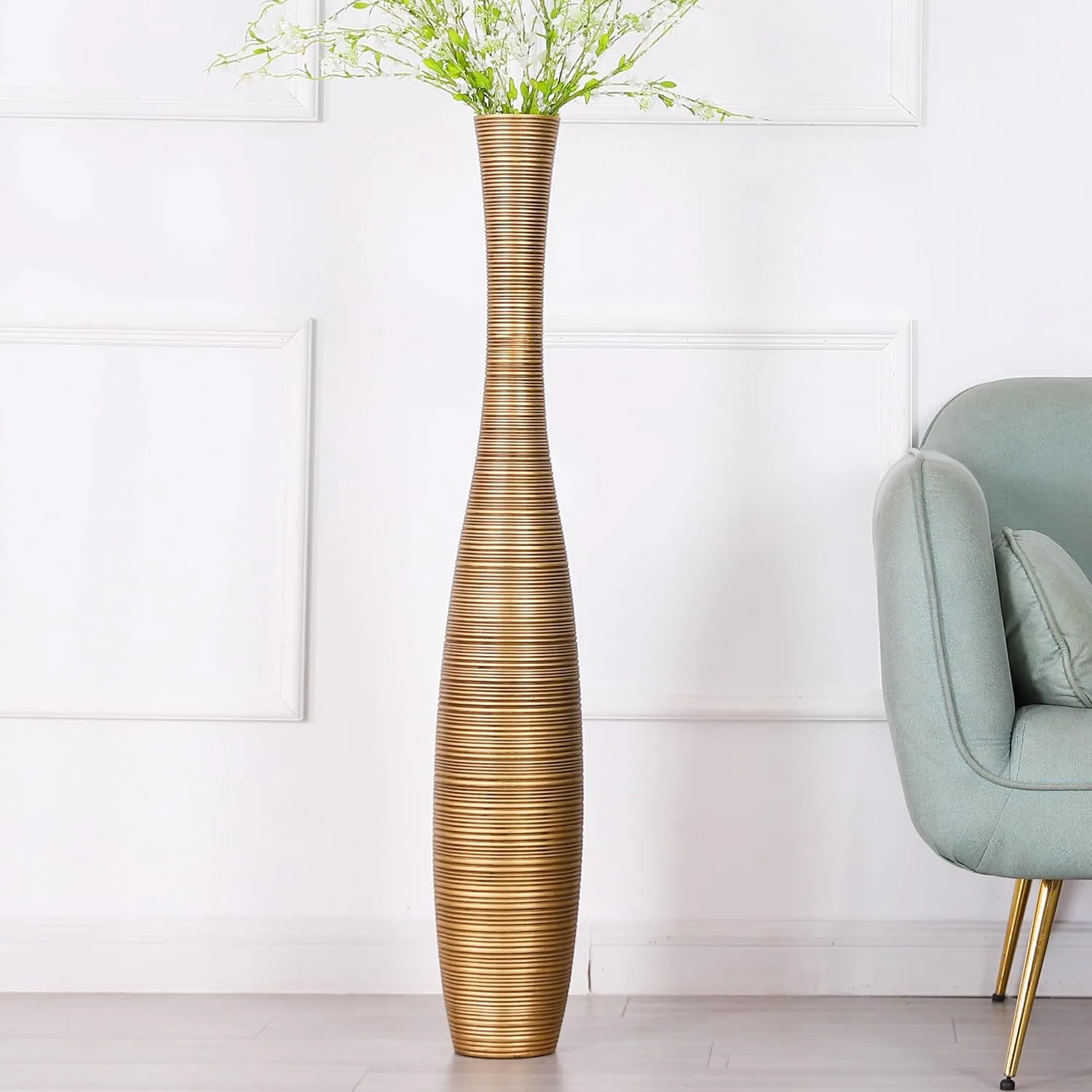 Leewadee Decorative Tall Floor Vase for Living Room Decor, 41 inches, Gold, Resin