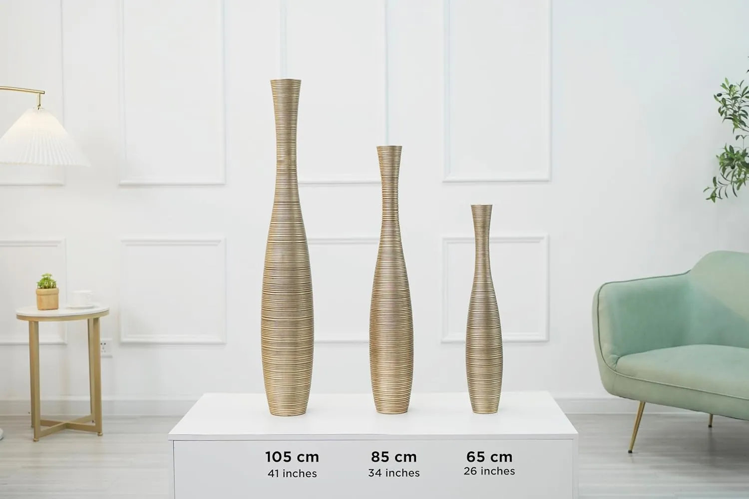 Leewadee Decorative Tall Floor Vase for Living Room Decor, 41 inches, Gold, Resin