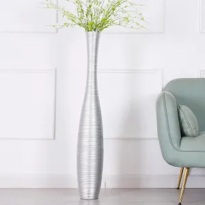Leewadee Decorative Tall Floor Vase for Living Room Decor, 41 inches, Silver, Resin