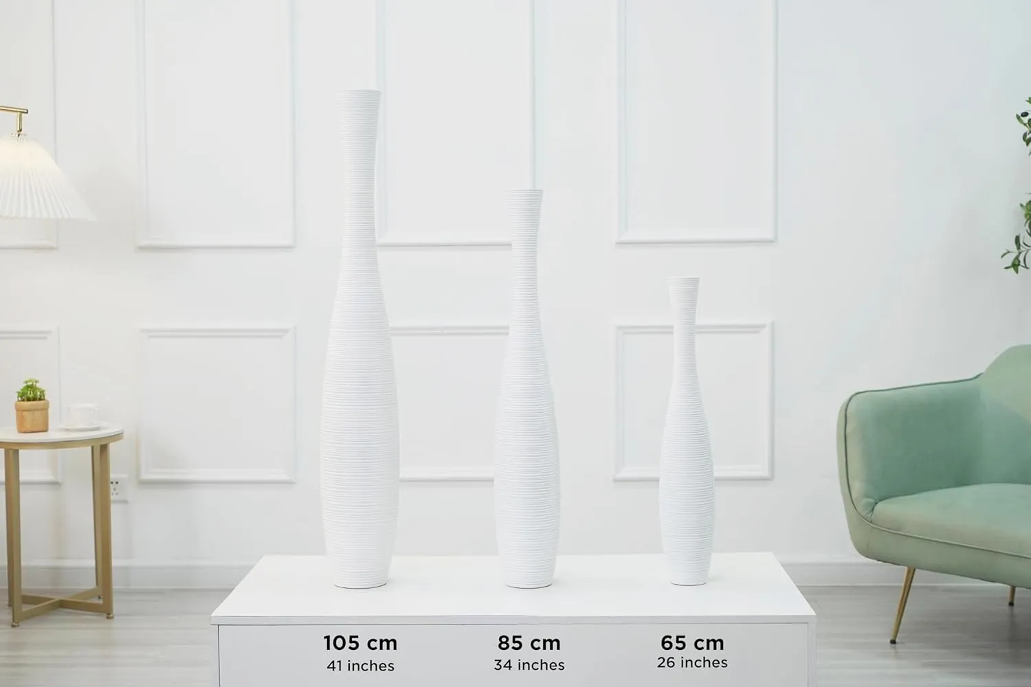 Leewadee Decorative Tall Floor Vase for Living Room Decor, 41 inches, White, Resin