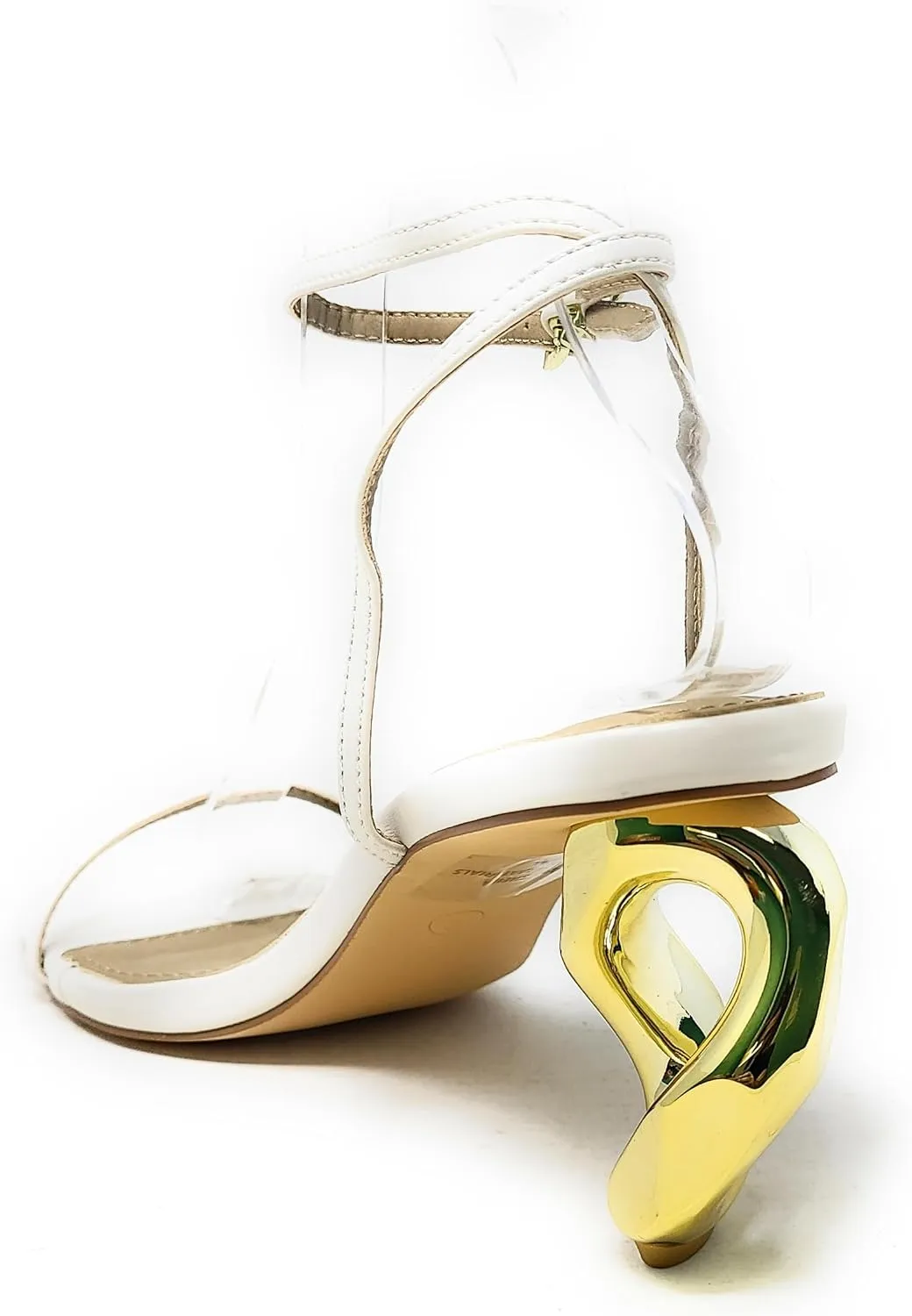 Lemonade Womens Ankle Strap Square Toe Gold Chain Heel