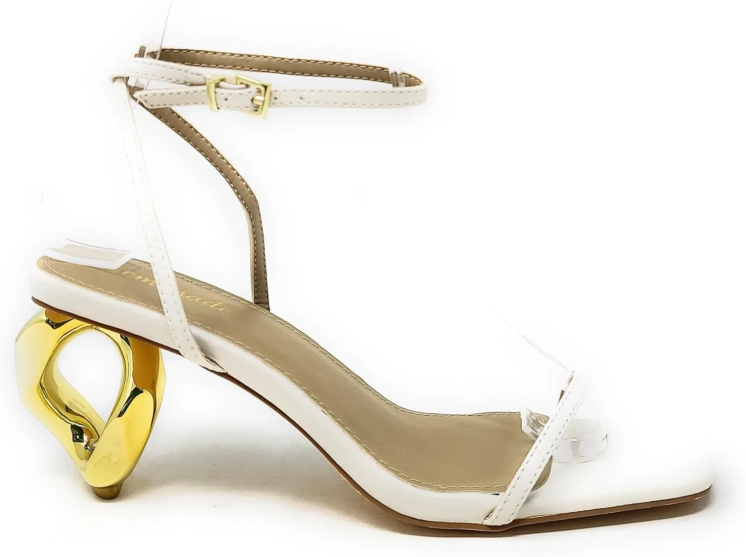 Lemonade Womens Ankle Strap Square Toe Gold Chain Heel