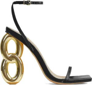 Lemonade Womens Ankle Strap Square Toe Gold Chain Heel