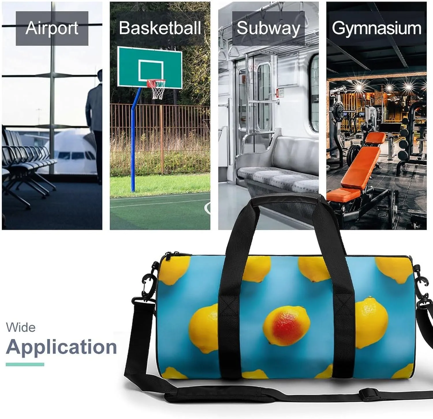 Lemons All Positioned Travel Gym Bag for Women Men One Is Red Cylindrical Duffle Bag Sport Workout Bag with Shoulder Strap