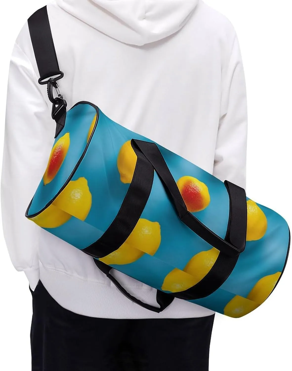 Lemons All Positioned Travel Gym Bag for Women Men One Is Red Cylindrical Duffle Bag Sport Workout Bag with Shoulder Strap