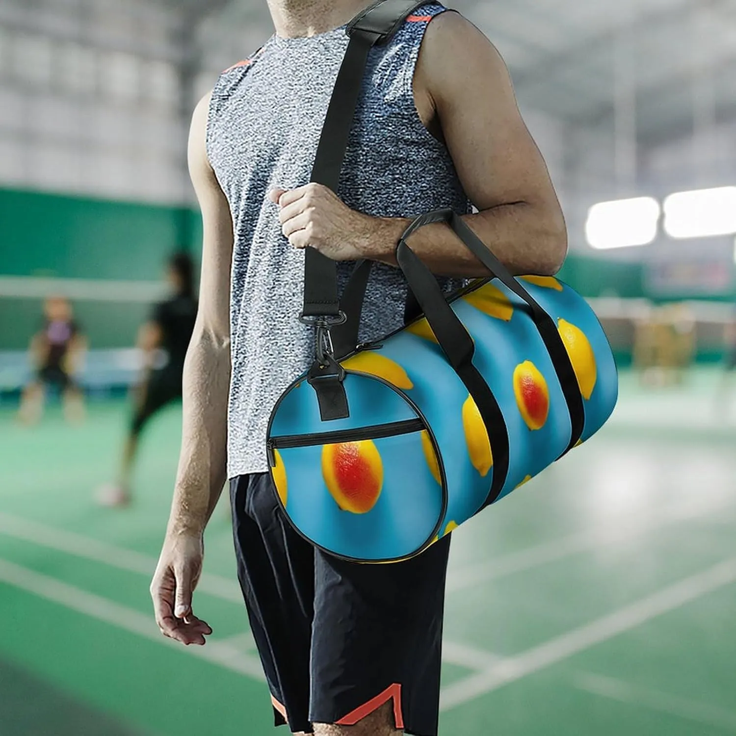 Lemons All Positioned Travel Gym Bag for Women Men One Is Red Cylindrical Duffle Bag Sport Workout Bag with Shoulder Strap