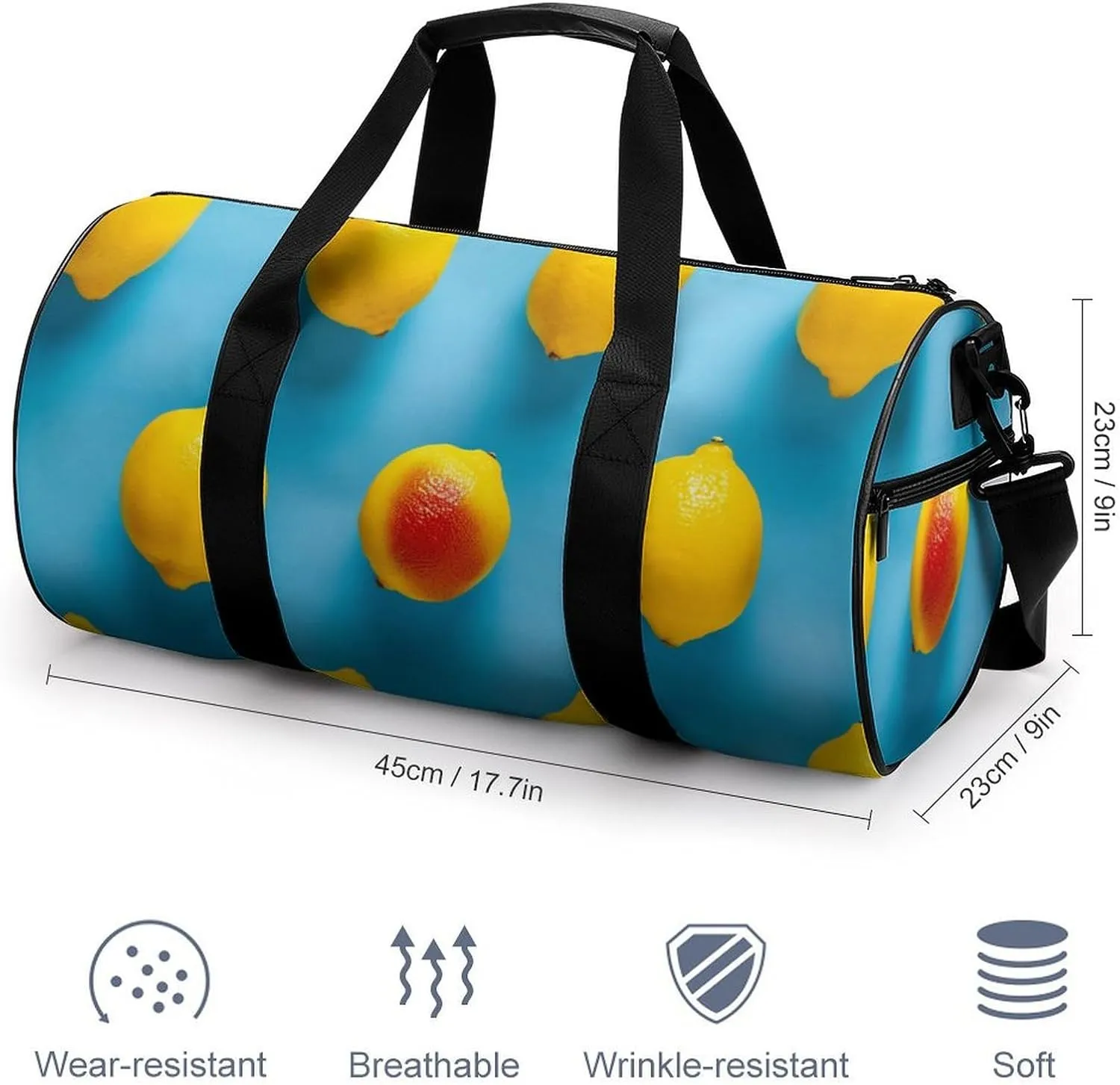 Lemons All Positioned Travel Gym Bag for Women Men One Is Red Cylindrical Duffle Bag Sport Workout Bag with Shoulder Strap