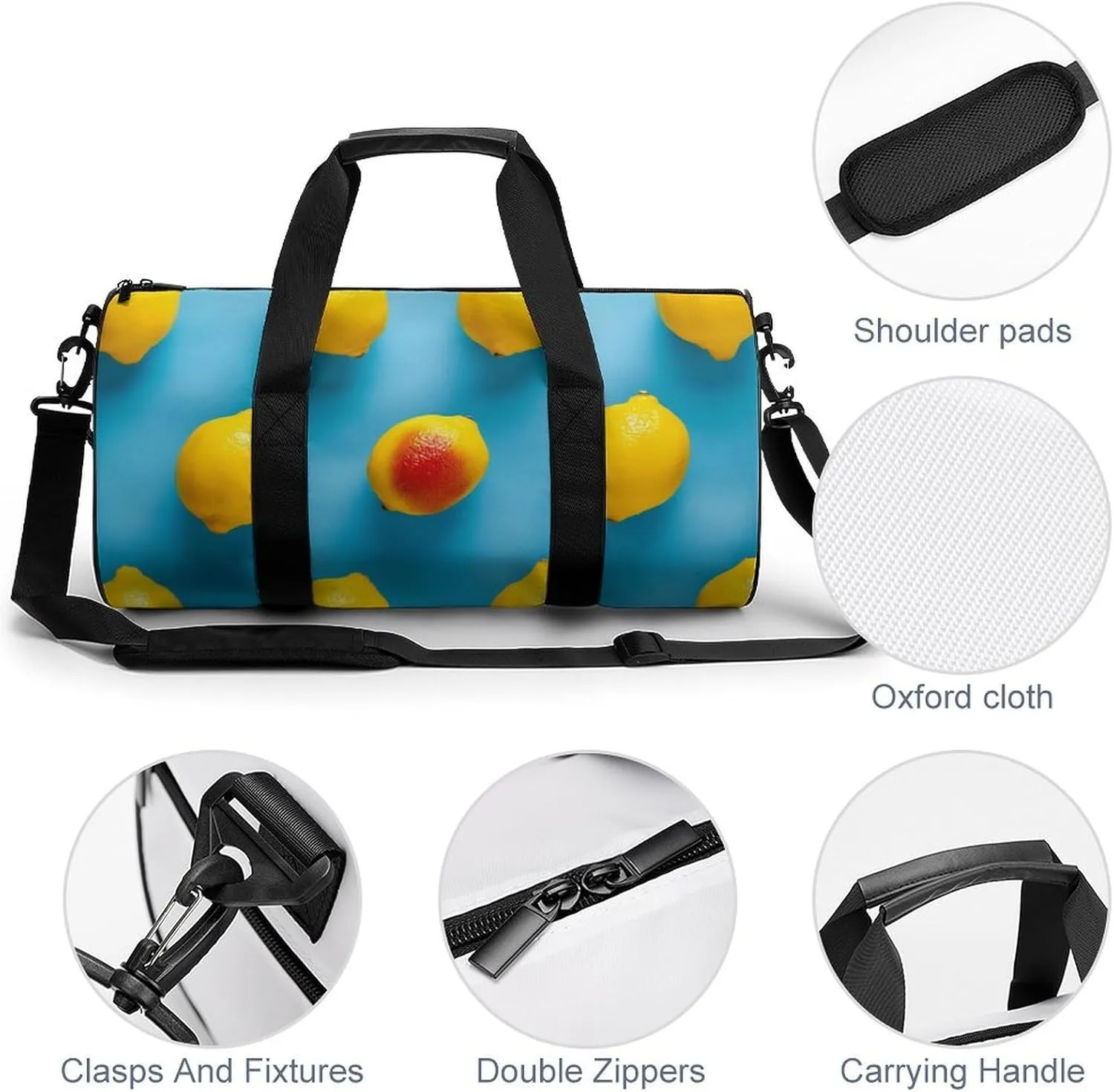Lemons All Positioned Travel Gym Bag for Women Men One Is Red Cylindrical Duffle Bag Sport Workout Bag with Shoulder Strap