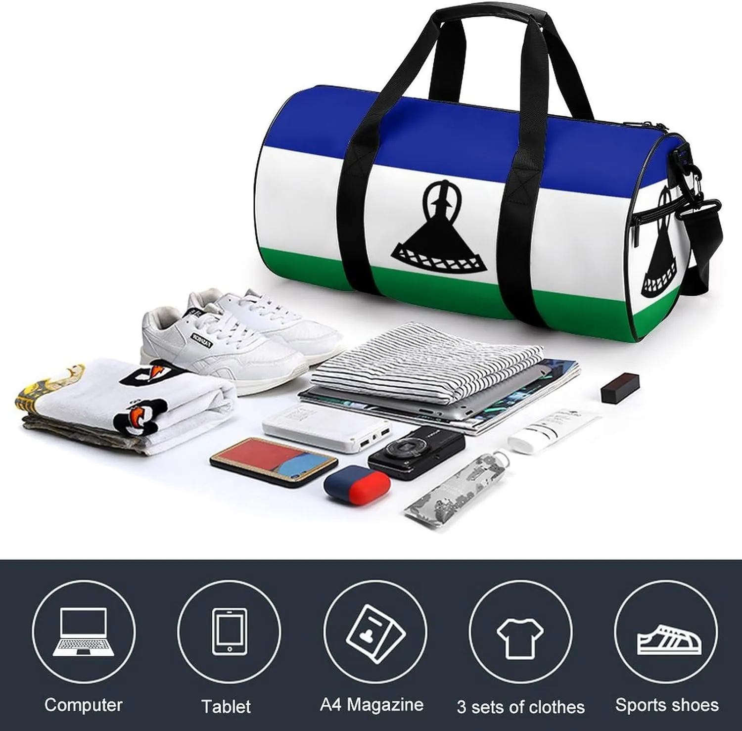 Lesotho Flag Large Capacity Gym Bag for Women Men with Wet Pocket Travel Duffel