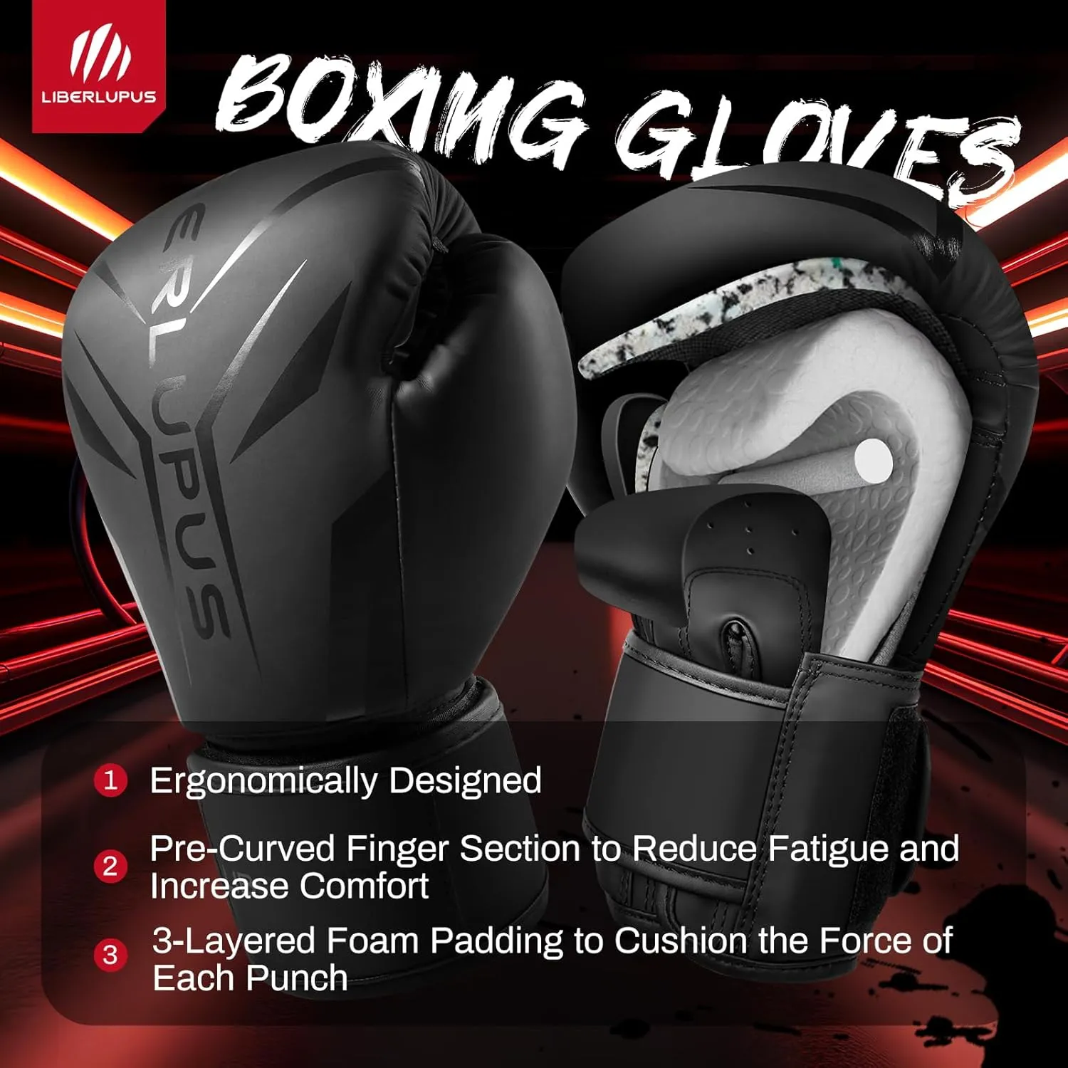 Liberlupus Boxing Gloves for Men & Women, Boxing Training Gloves, Kickboxing Gloves, Sparring Punching Gloves, Heavy Bag Workout Gloves for Boxing, Kickboxing, Muay Thai, MMA