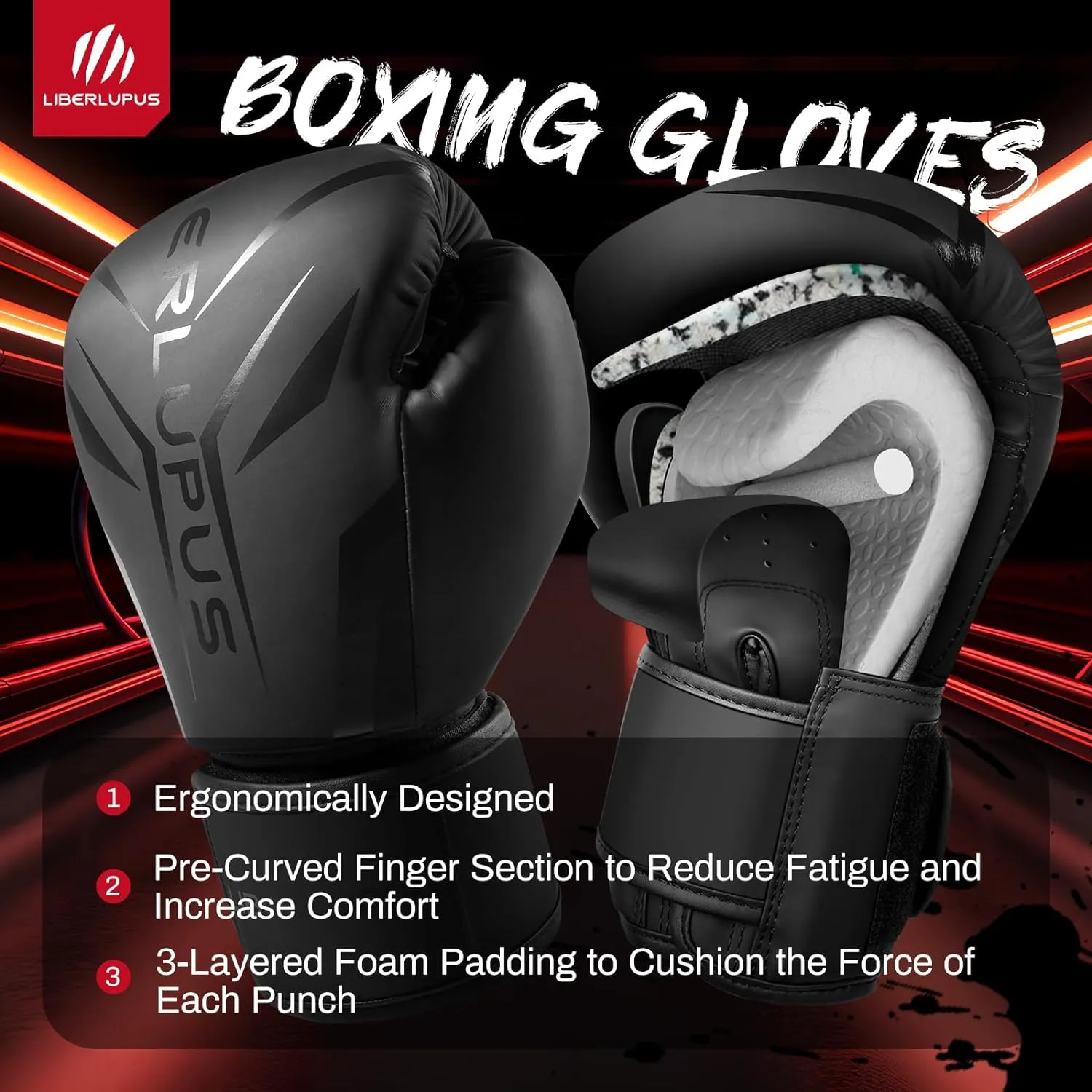Liberlupus Boxing Gloves for Men & Women, Boxing Training Gloves, Kickboxing Gloves, Sparring Punching Gloves, Heavy Bag Workout Gloves for Boxing, Kickboxing, Muay Thai, MMA