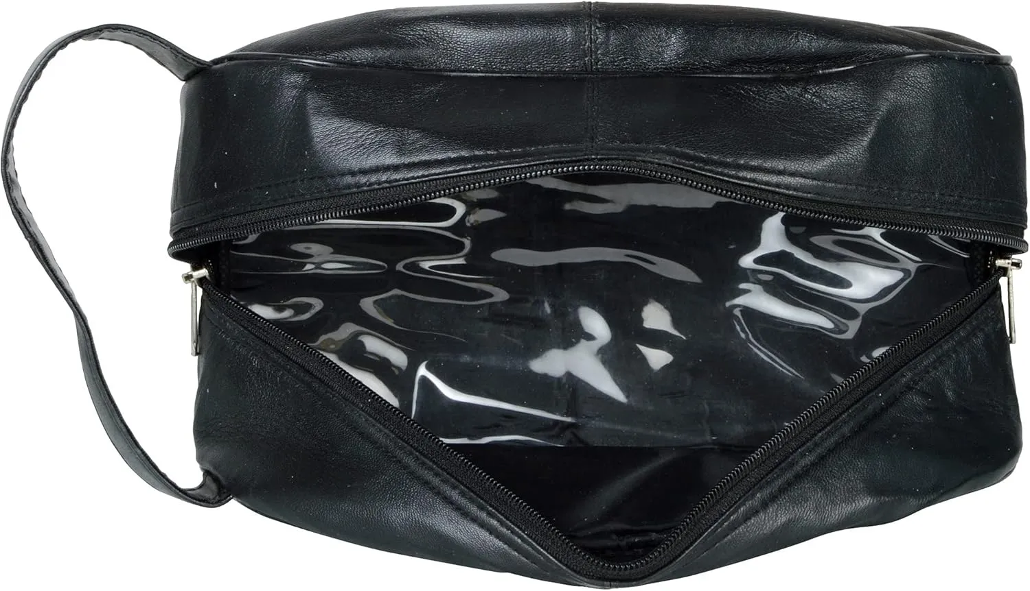 Liberty Leather Black Deluxe Sheep Napa Leather Unisex Toiletry Travel Bag Bathroom Organizer/Shoe Bag for Men and Women Portable Cosmetic Case and Traveling Kit Leather Shaving Bag in Black