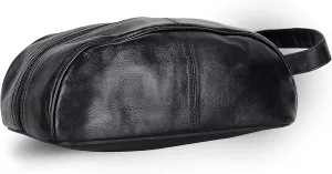 Liberty Leather Black Deluxe Sheep Napa Leather Unisex Toiletry Travel Bag Bathroom Organizer/Shoe Bag for Men and Women Portable Cosmetic Case and Traveling Kit Leather Shaving Bag in Black