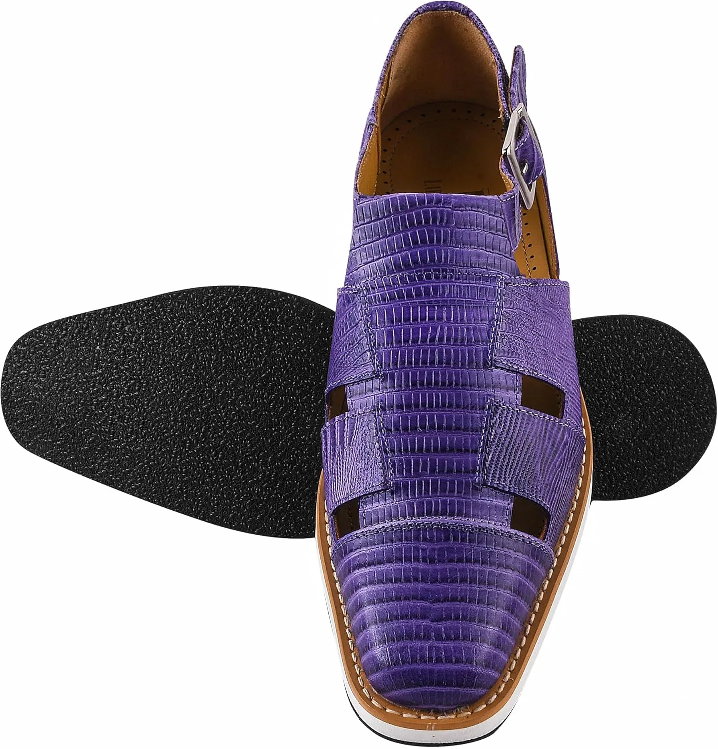 LIBERTYZENO Mens Fisherman Closed Toe Sandals Crocodile Print Genuine Leather Buckle Closure Casual Dress Shoes