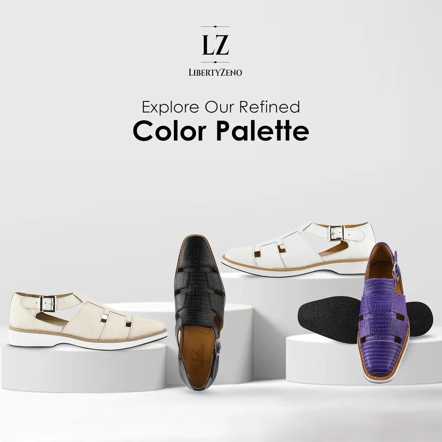 LIBERTYZENO Mens Fisherman Closed Toe Sandals Crocodile Print Genuine Leather Buckle Closure Casual Dress Shoes