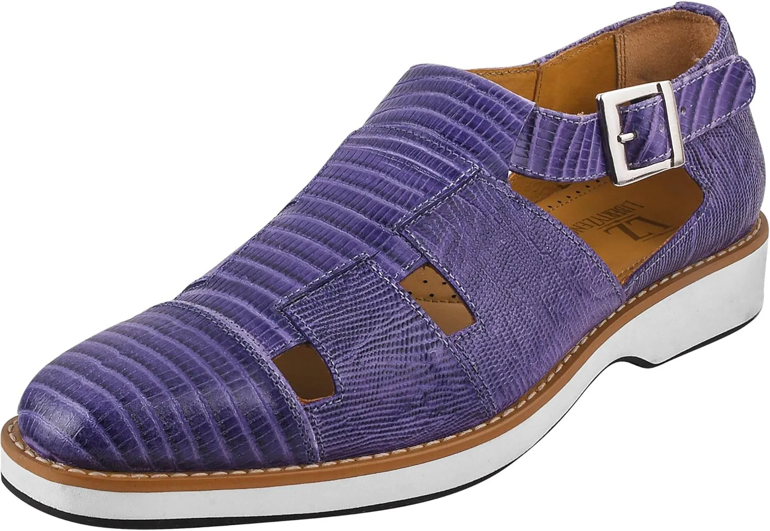 LIBERTYZENO Mens Fisherman Closed Toe Sandals Crocodile Print Genuine Leather Buckle Closure Casual Dress Shoes