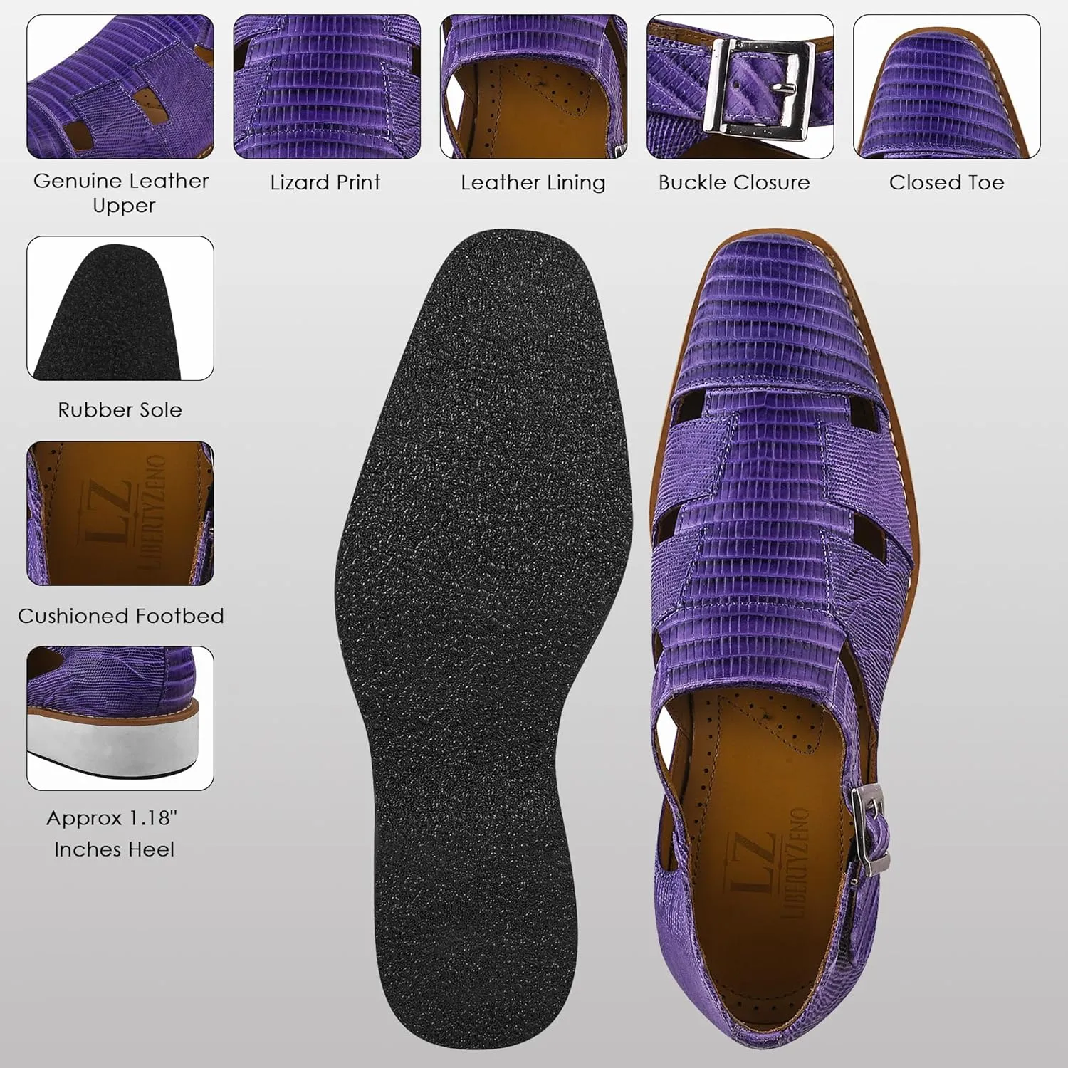 LIBERTYZENO Mens Fisherman Closed Toe Sandals Crocodile Print Genuine Leather Buckle Closure Casual Dress Shoes