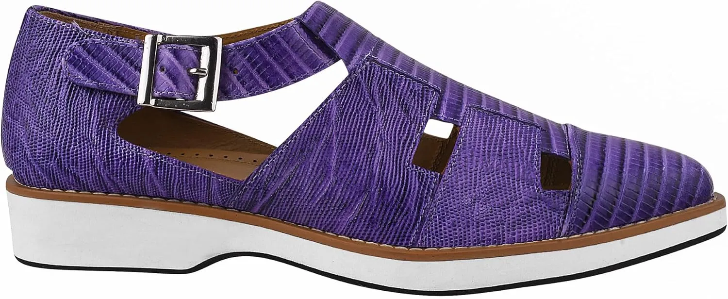 LIBERTYZENO Mens Fisherman Closed Toe Sandals Crocodile Print Genuine Leather Buckle Closure Casual Dress Shoes